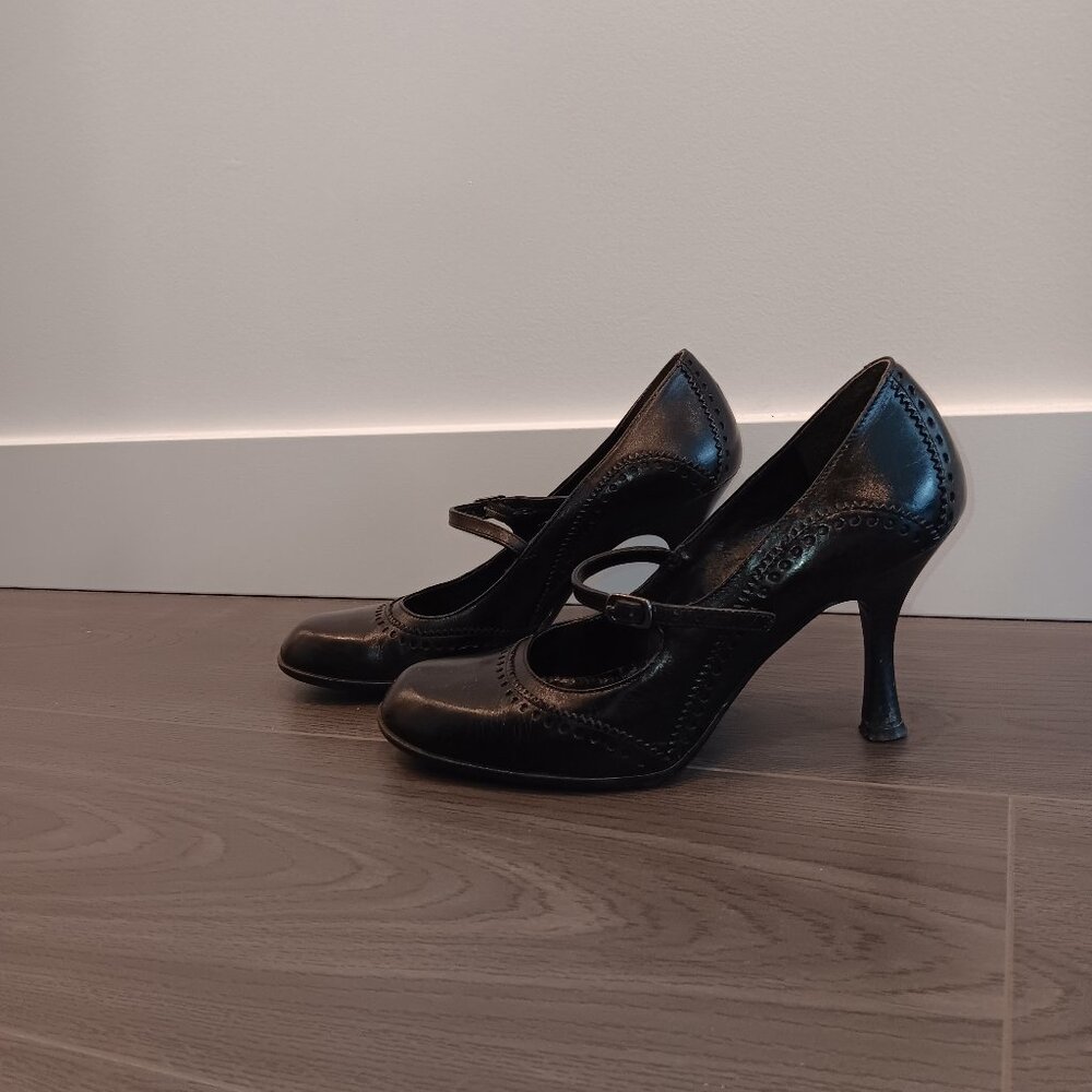 Vintage Black Detailed Mary Jane Heels